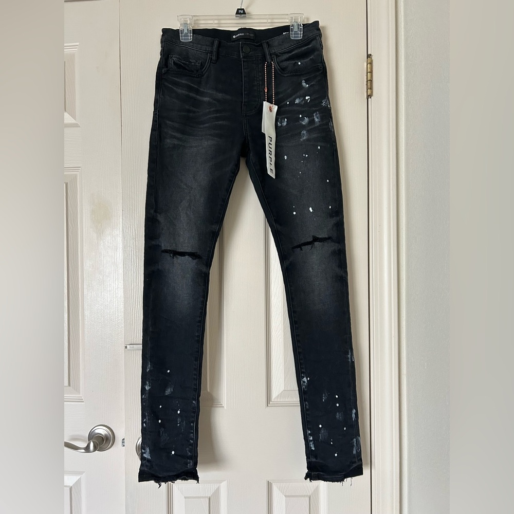 Purple Brand P001 Black Resin Knee Slit Men’s Jeans Size 29